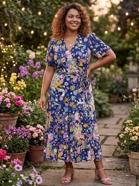 Modcloth Kaleidoscopic Mushroom Dreamscape Midi Wrap Dress